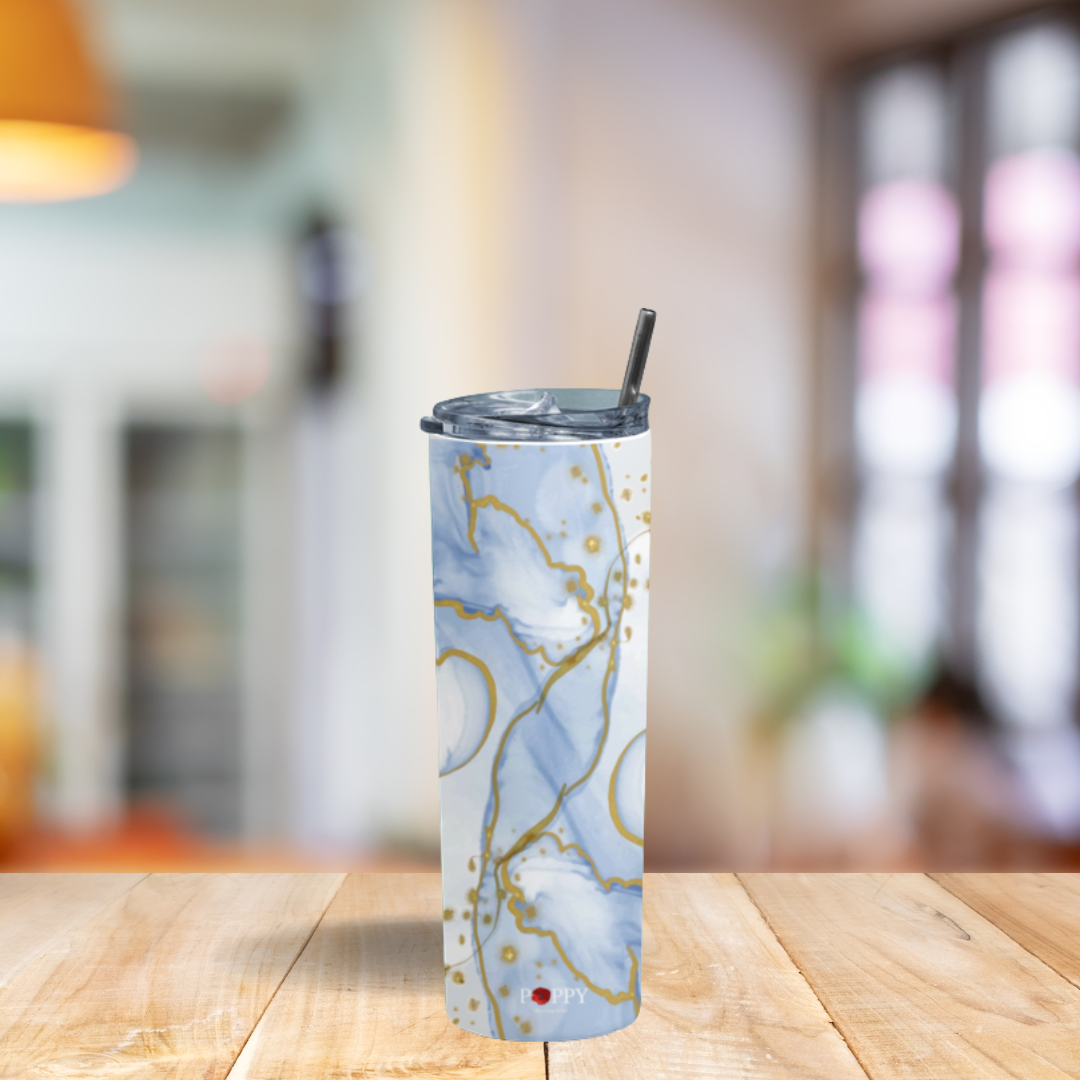 Abstract Blue and Gold Tumbler Bottle