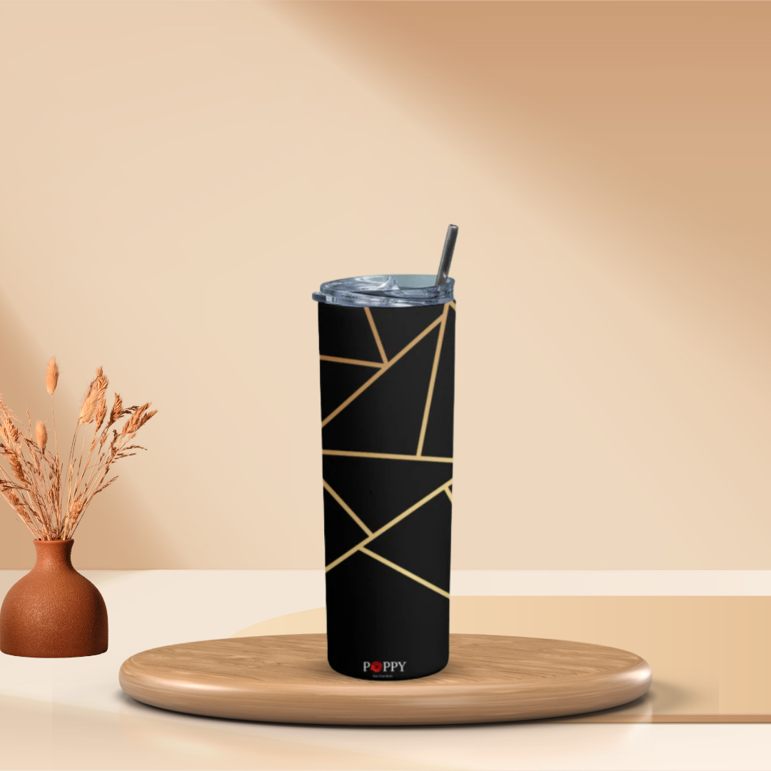 Geometric Black and Gold Tumbler Bottle