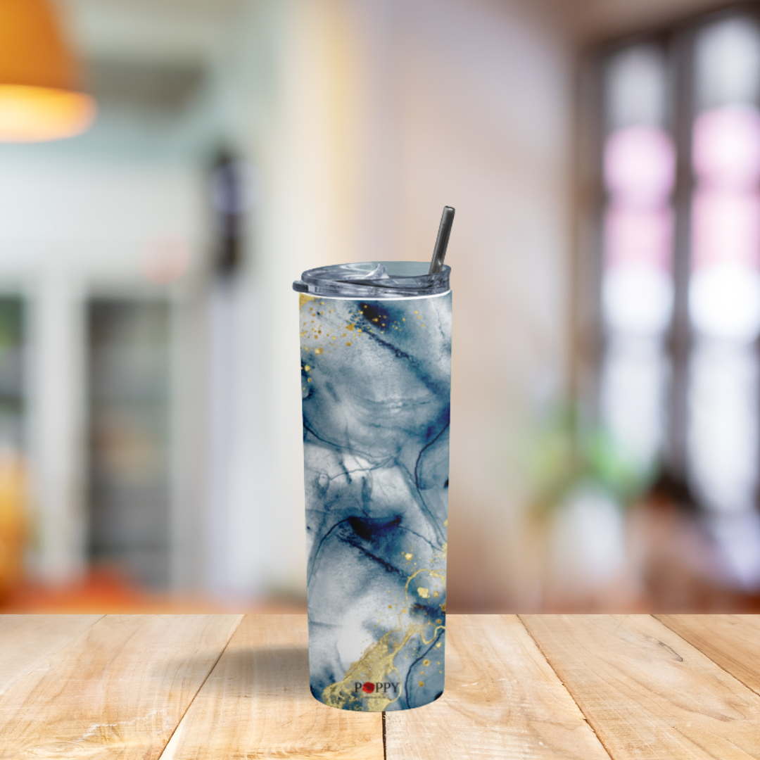 Abstract Navy and Gold Tumbler Bottle