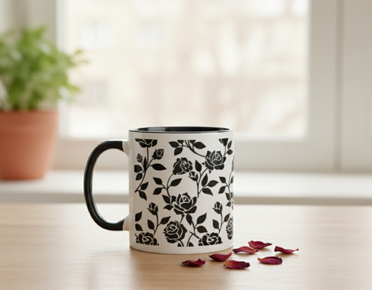 (1 piece) B&W Rose Coffee Mug