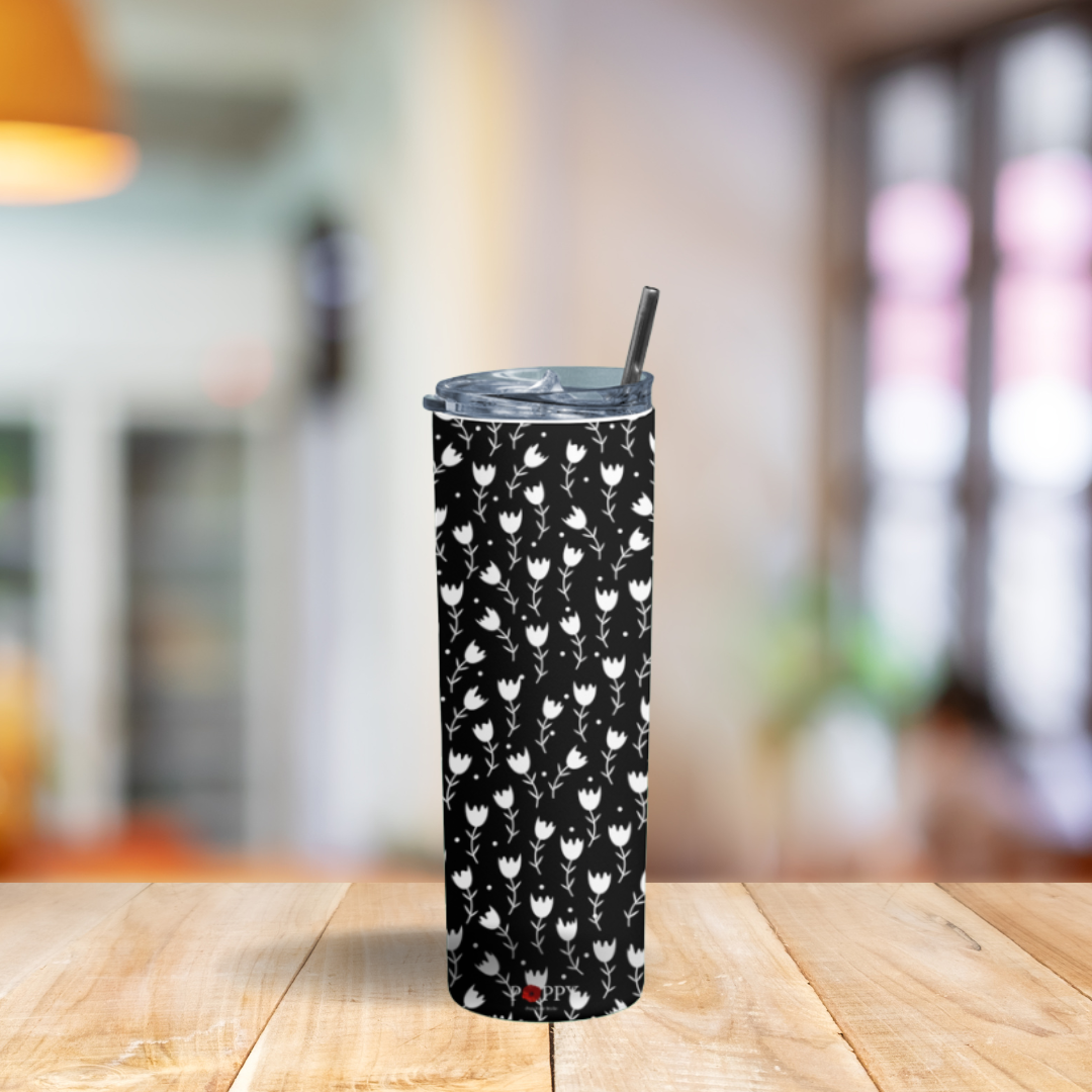Black and White Floral Tumbler Bottle